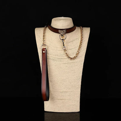 Adult Games Genuine Leather Series Slave Bed Neck Restraint Belt Strap