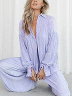 Women's Two-Piece Outfit - V-Neck Top & Wide Leg Pants NoEnName_Null