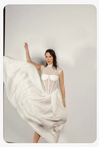 Elegant White Sheer Illusion Dress with Tulle Skirt–Temperament Sleeveless