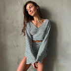 Linad Striped V-Neck Set The Max Mall