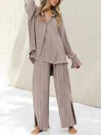 Women's Two-Piece Outfit - V-Neck Top & Wide Leg Pants NoEnName_Null