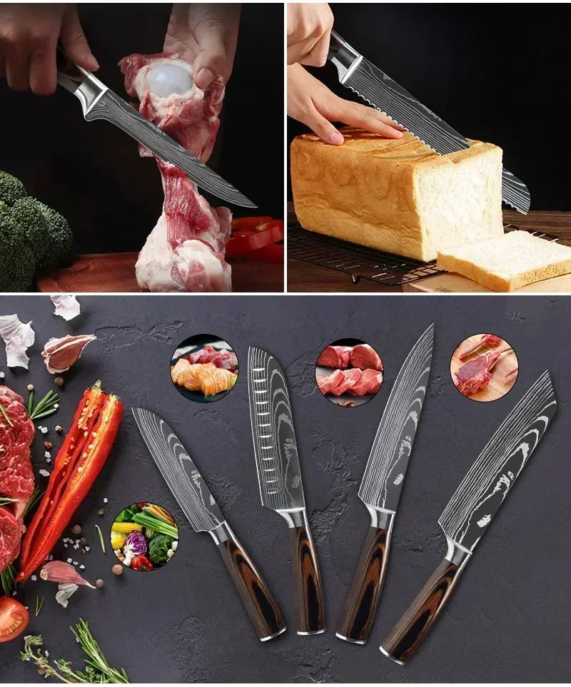 Laser Damascus Kitchen Knife