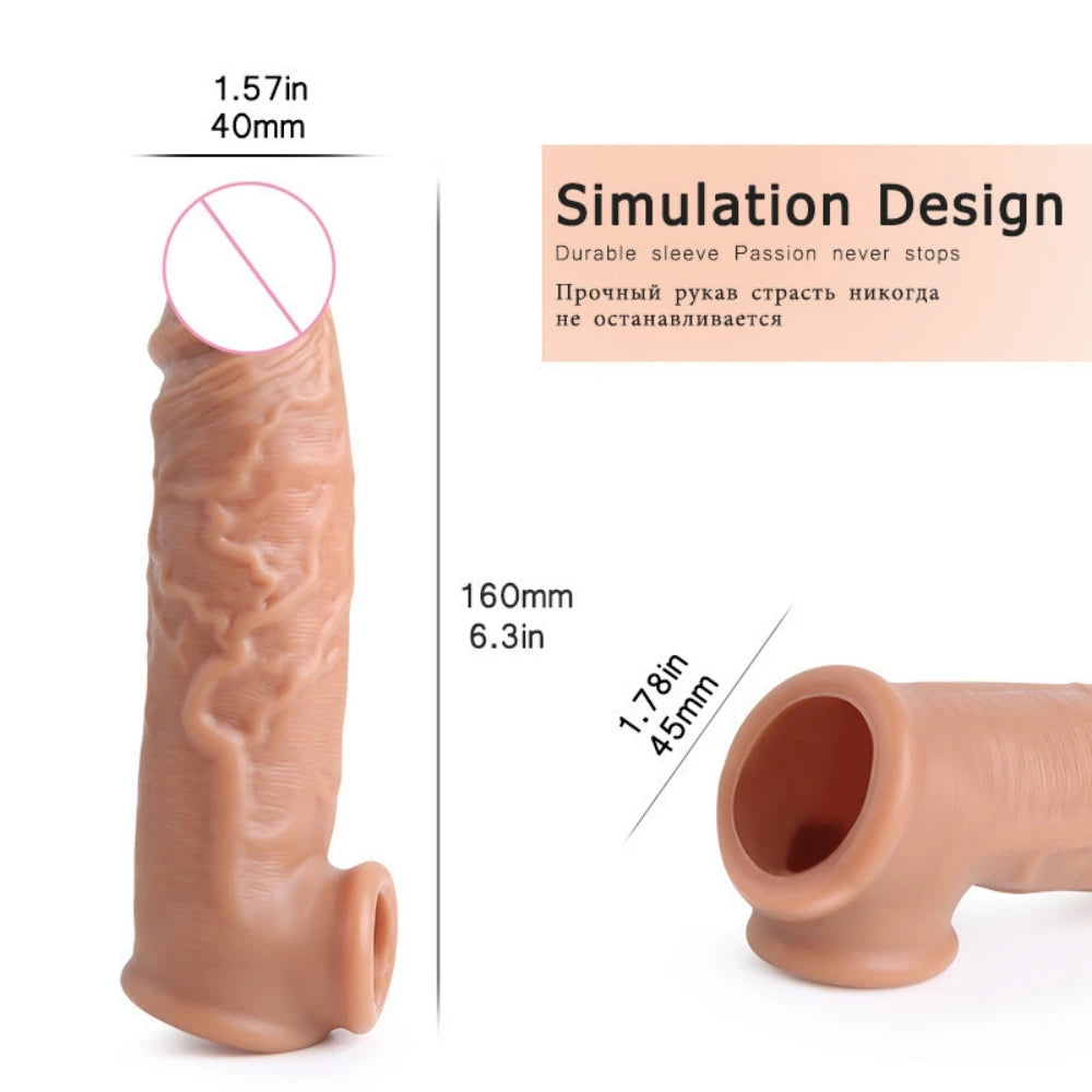 Realistic Condom Reusable Penis Sleeve Enlargement Condoms