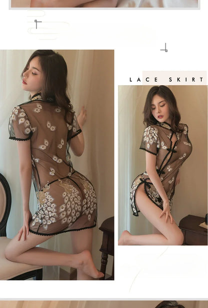 Sexy Lingerie Women Sexy Uniform Set Mesh Cheongsam Cosplay