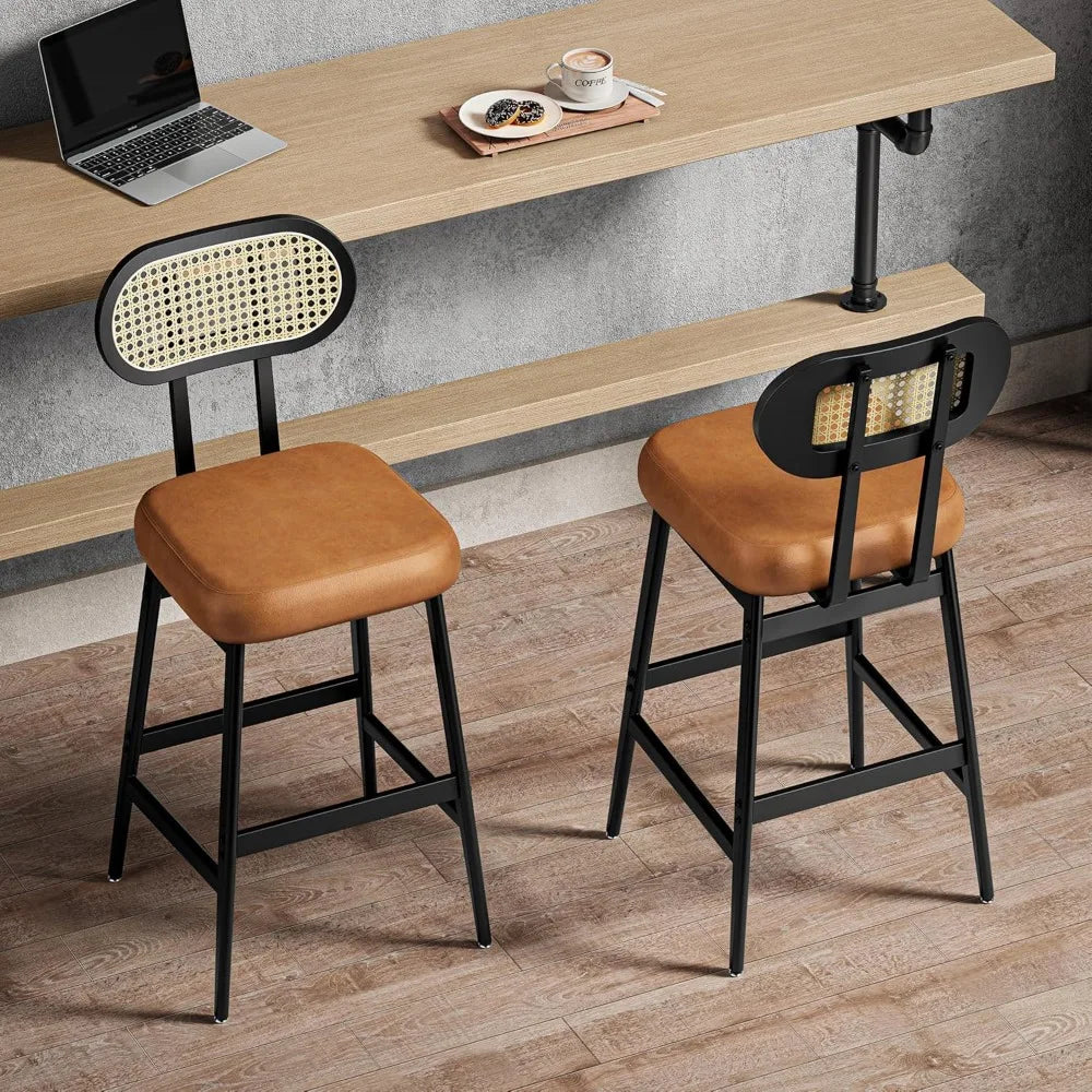 GUANGBAI Rattan Back Bar Stools