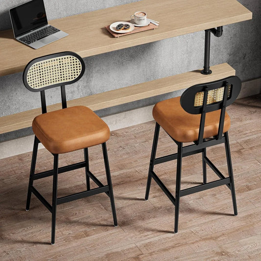 GUANGBAI Rattan Back Bar Stools