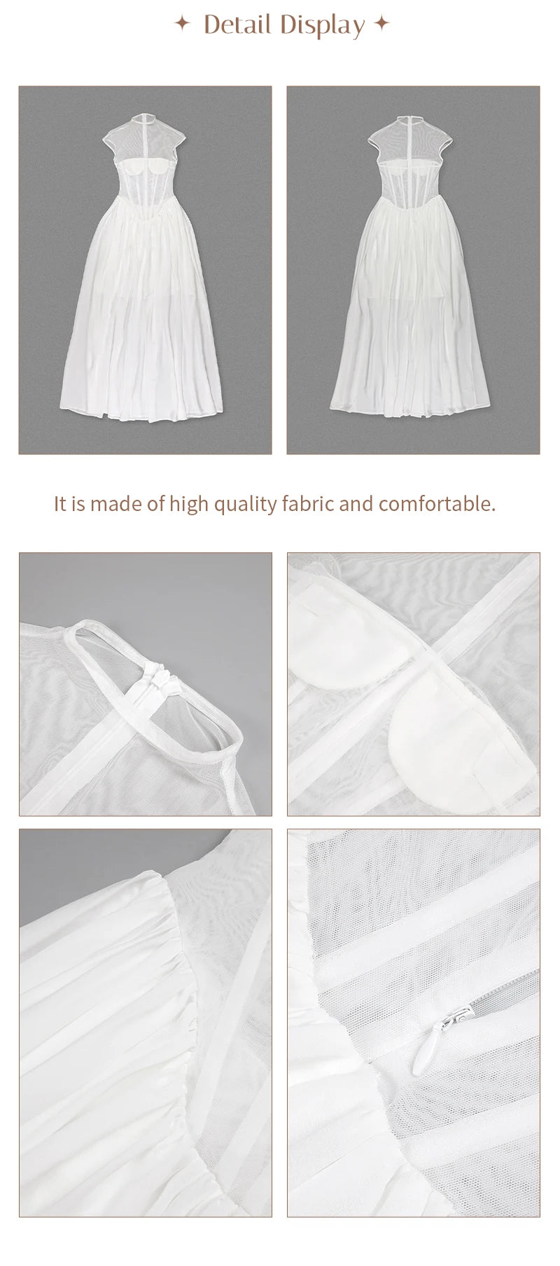 Elegant White Sheer Illusion Dress with Tulle Skirt–Temperament Sleeveless