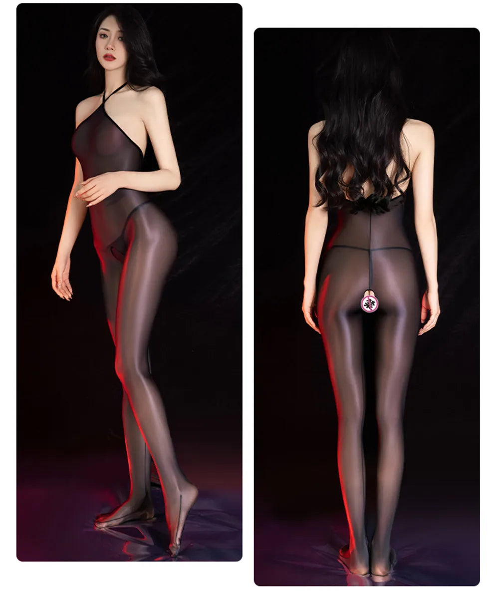 Sexy Backless Open Crotch Jumpsuit Ultra-thin