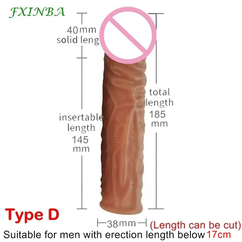 Realistic Penis Sleeve Extender Long Reusable Condom