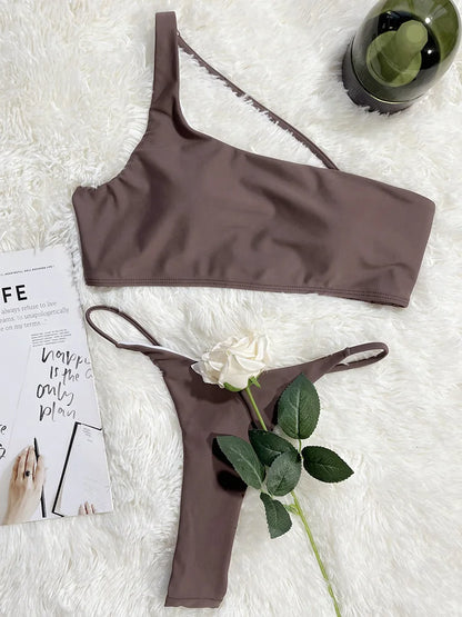 Sexy Asymmetric High Cut Micro Thong Bikini Female