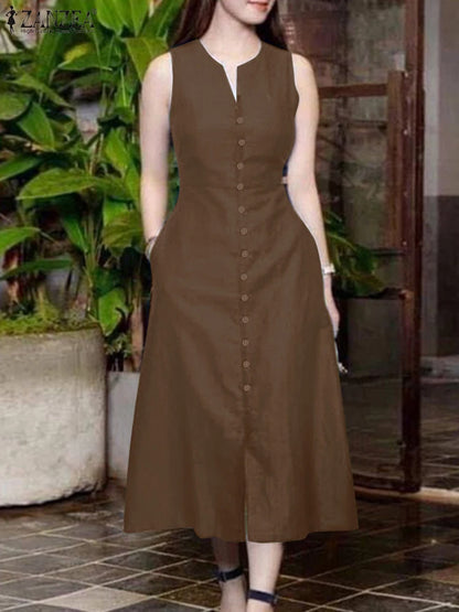Women's V-Neck Sleeveless A-Line Dress - Office & Casual Wear