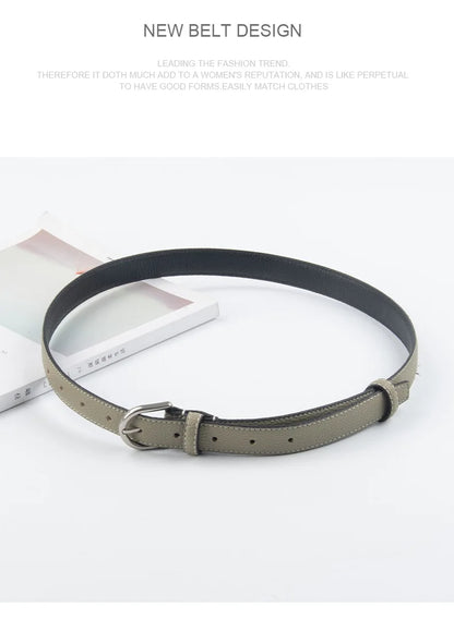 pipiTan Women's Lychee Texture Cowhide Belt