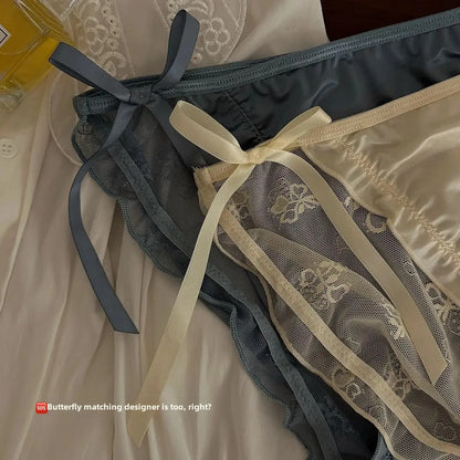 Trendy Japanese Style Women's Mid Waist Lace Underpants Pure Sexy