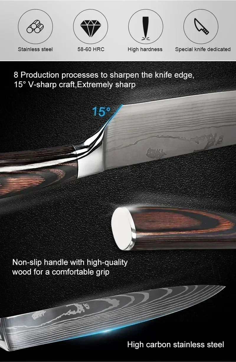 Laser Damascus Kitchen Knife