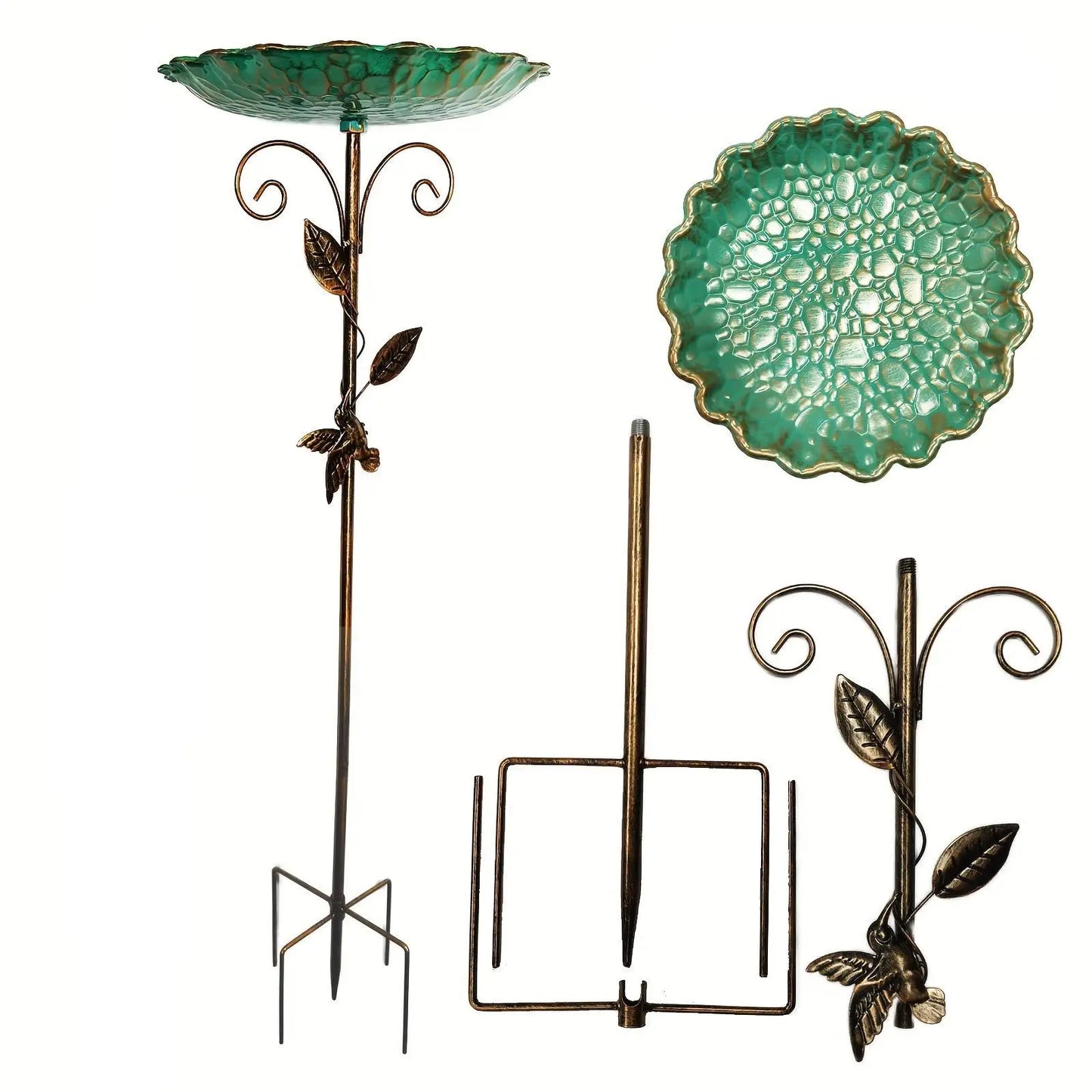 Metal Bird Bath - 5-Prong Base Stake Weatherproof Feeder