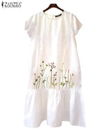 ZANZEA Floral Embroidery Dress - Short Sleeve ZANZEA
