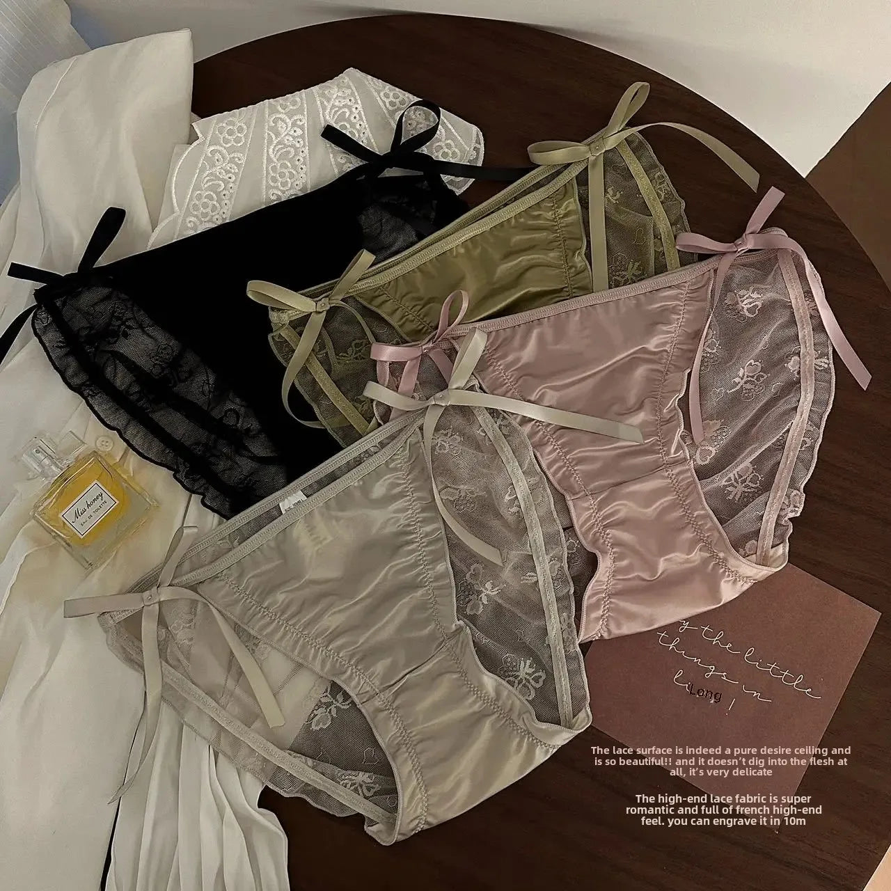 Trendy Japanese Style Women's Mid Waist Lace Underpants Pure Sexy