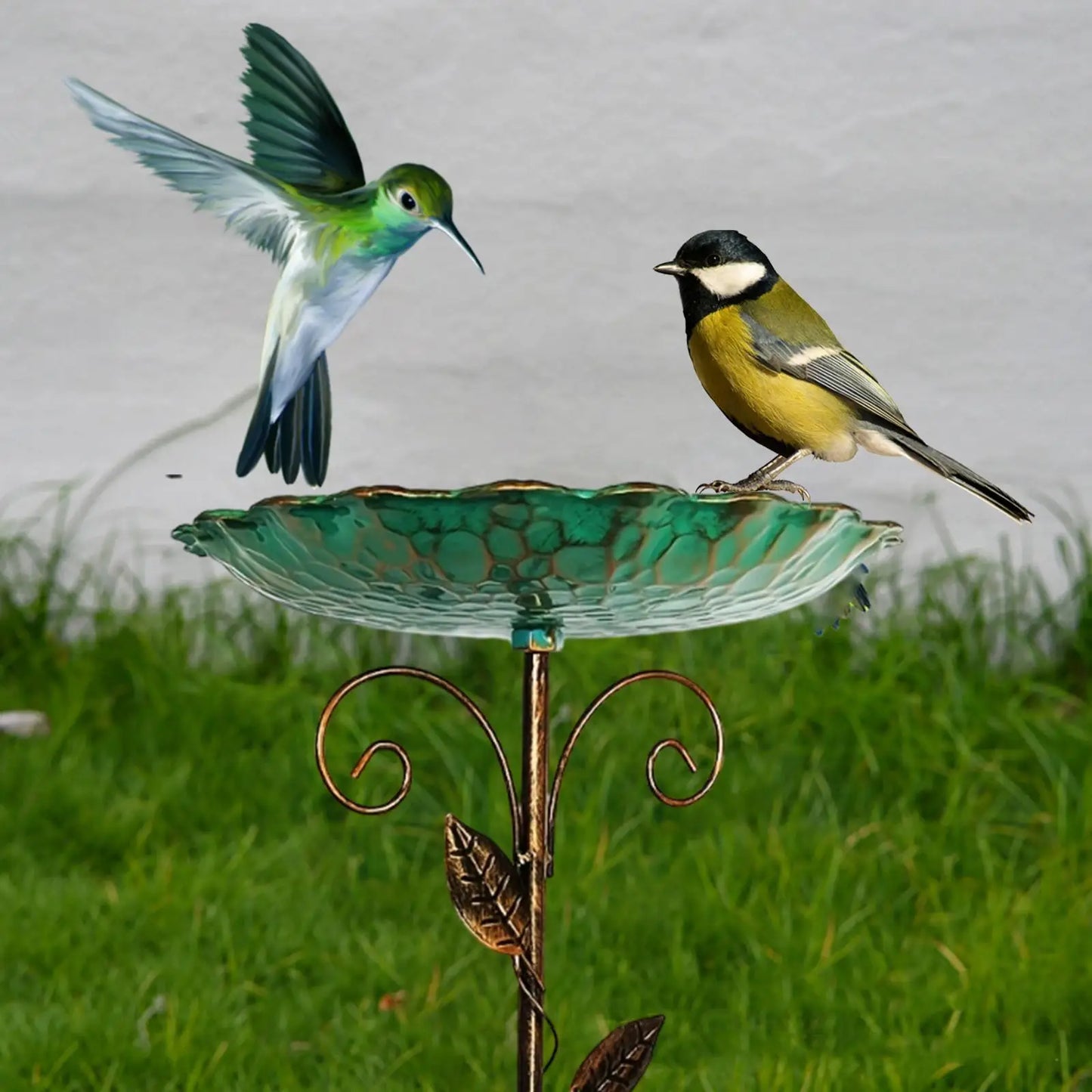 Metal Bird Bath - 5-Prong Base Stake Weatherproof Feeder