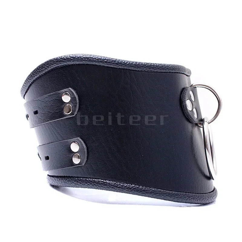 PU Leather Locking Posture Collar Bondage Straighten Up Master  sex toy