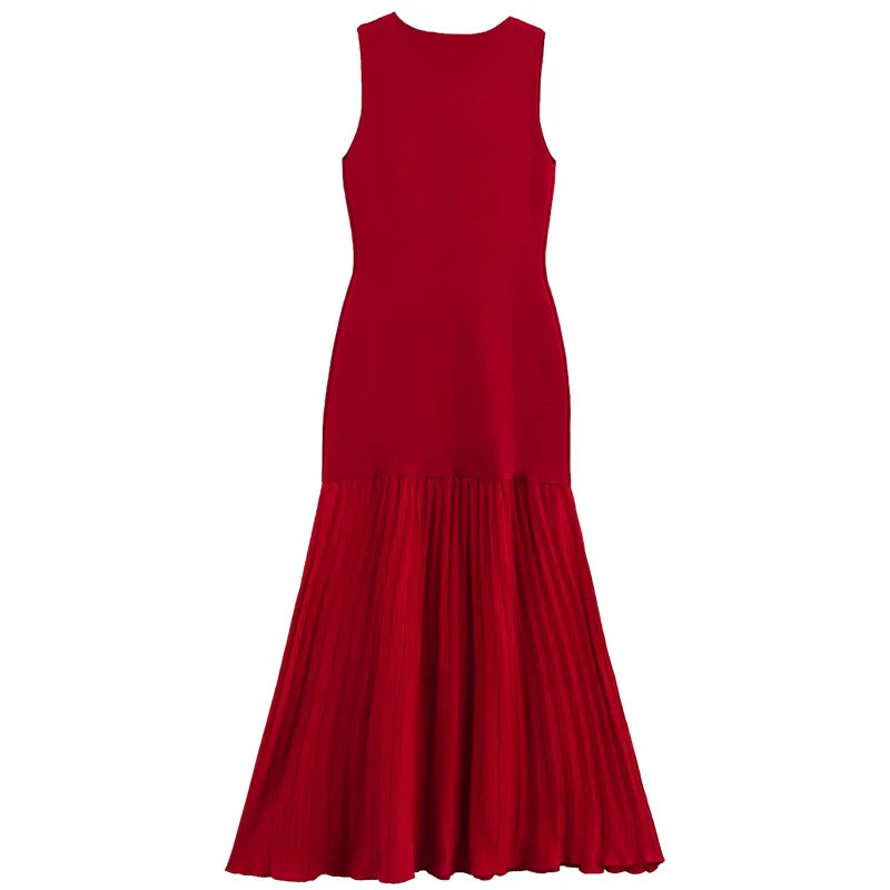 HXAO Women's Red Knit Dress - Sleeveless Summer Ankle-Length