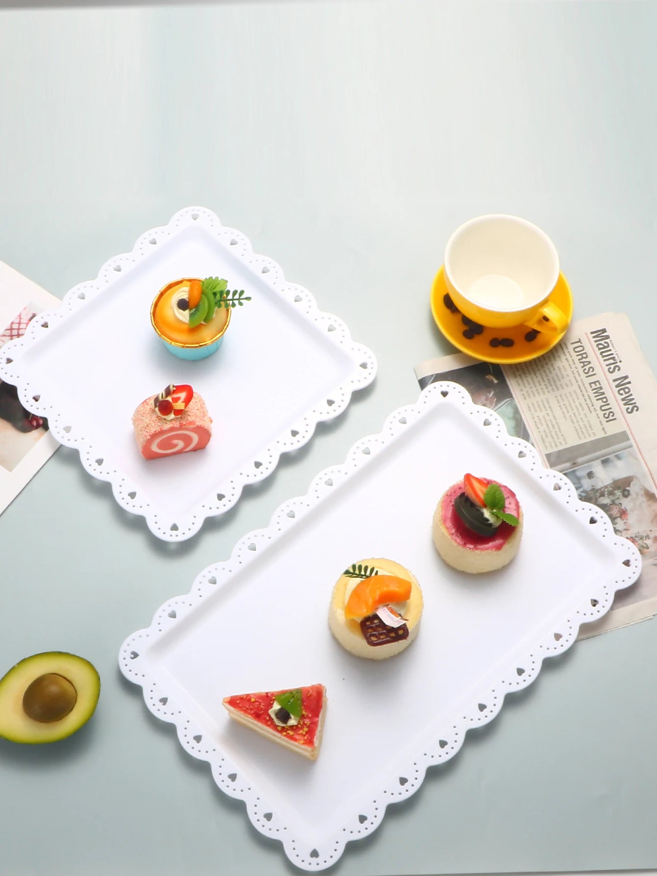 Rectangular Dessert Plates Set of 2 - Reusable PP Plastic Square Serving Plates
