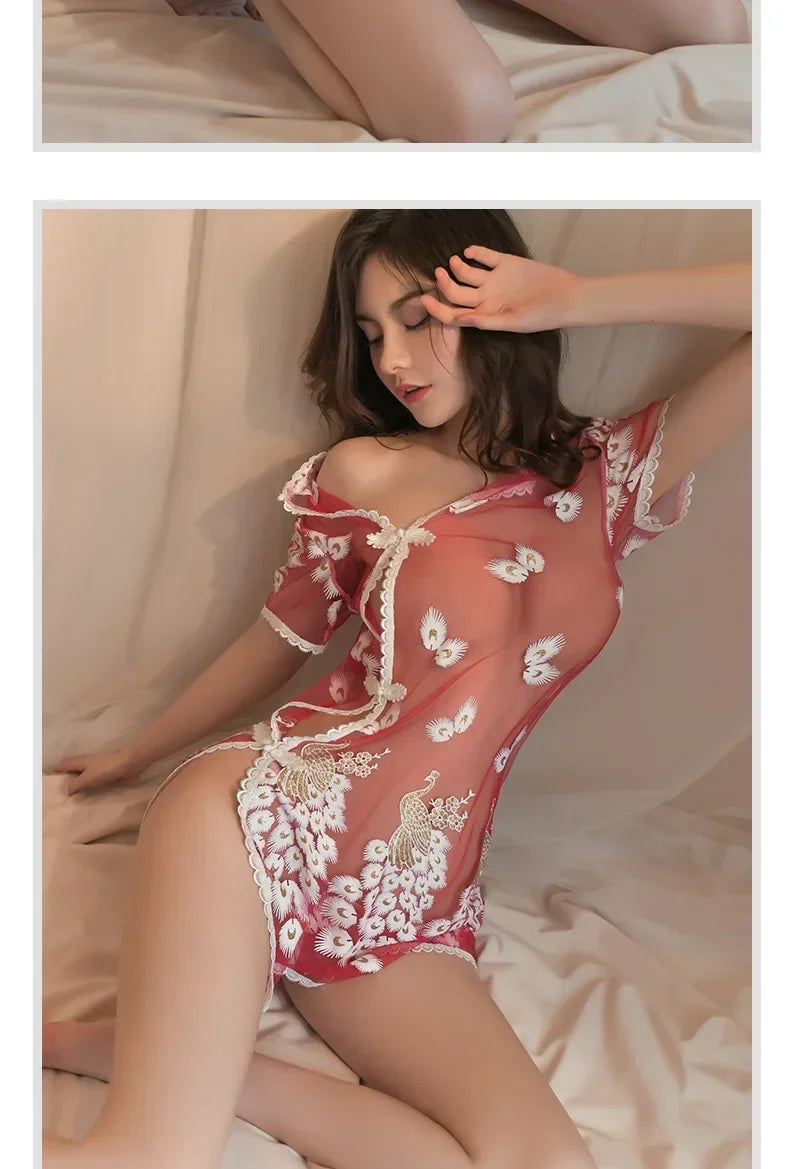 Sexy Lingerie Women Sexy Uniform Set Mesh Cheongsam Cosplay