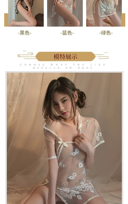 Sexy Lingerie Women Sexy Uniform Set Mesh Cheongsam Cosplay