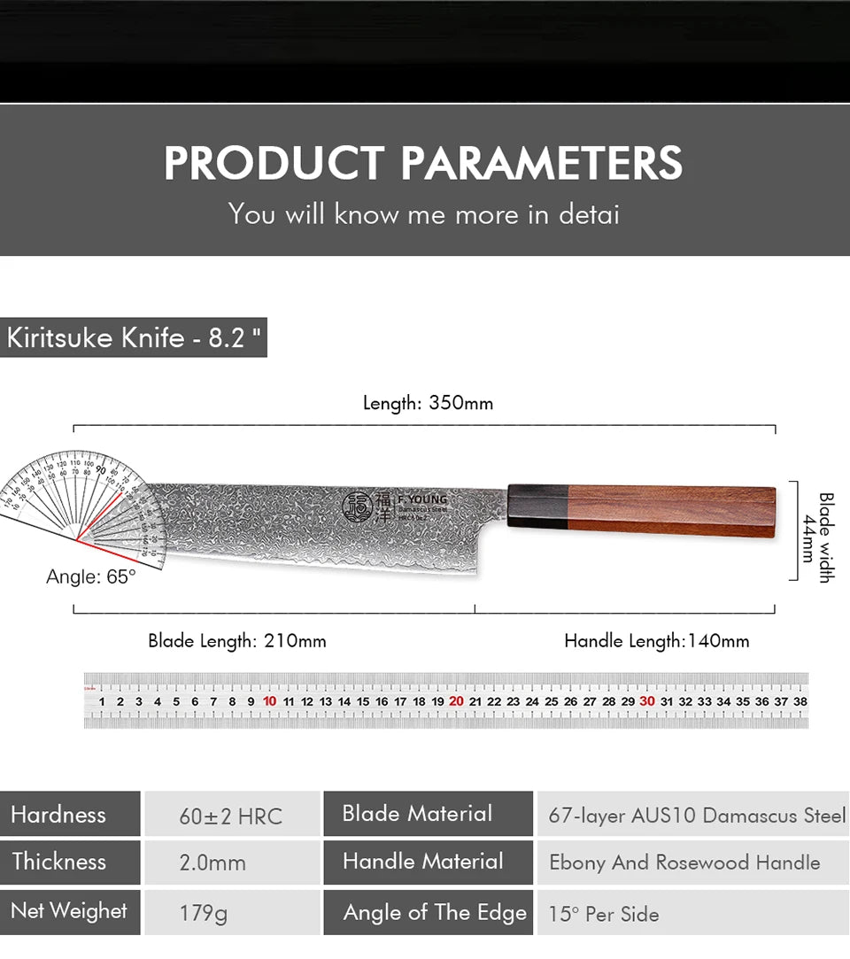 F.YOUNG 8.2" Japanese Kiritsuke Knife - 67-Layer Damascus Steel Professional Chef Knife