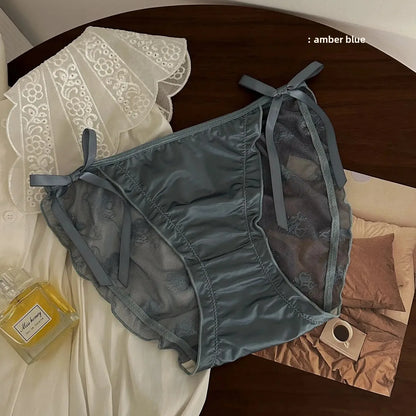 Trendy Japanese Style Women's Mid Waist Lace Underpants Pure Sexy