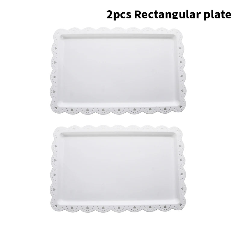 Rectangular Dessert Plates Set of 2 - Reusable PP Plastic Square Serving Plates