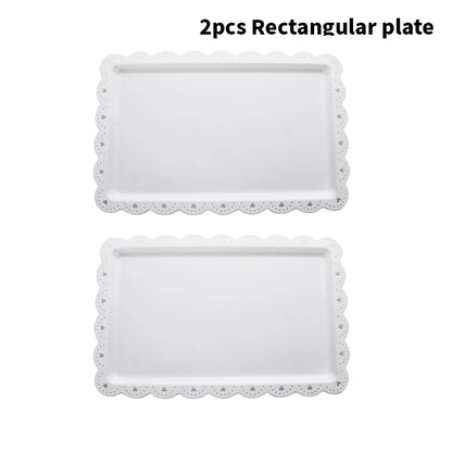 Rectangular Dessert Plates Set of 2 - Reusable PP Plastic Square Serving Plates