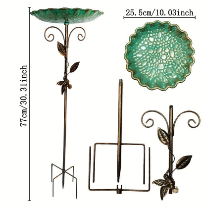 Metal Bird Bath - 5-Prong Base Stake Weatherproof Feeder