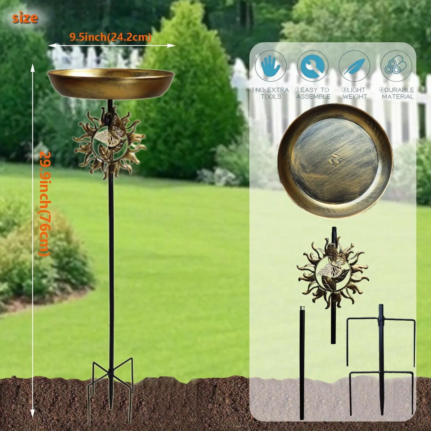 Metal Bird Bath - Vintage 5-Prong Base Iron Pedestal