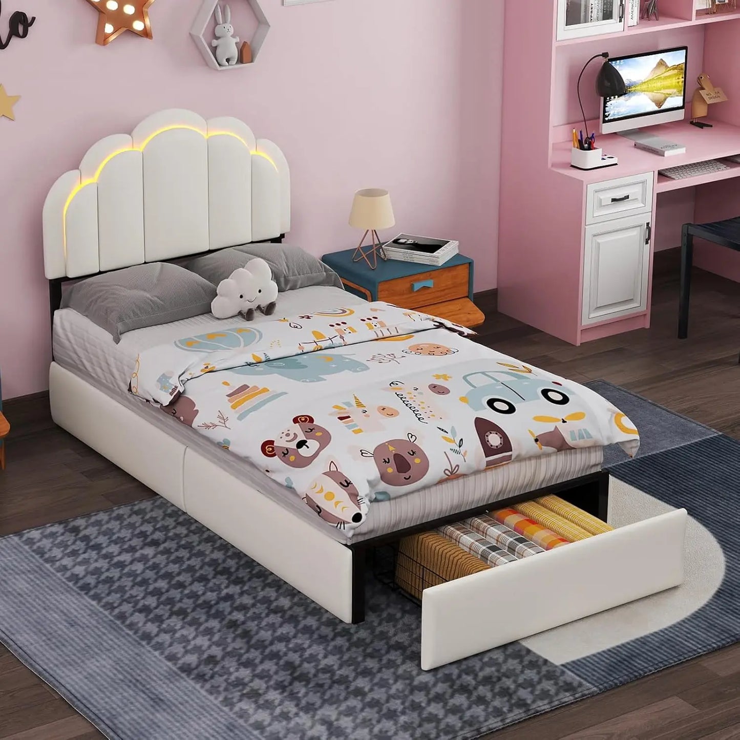 ANGDUO Princess Bed Frame with LED Lights