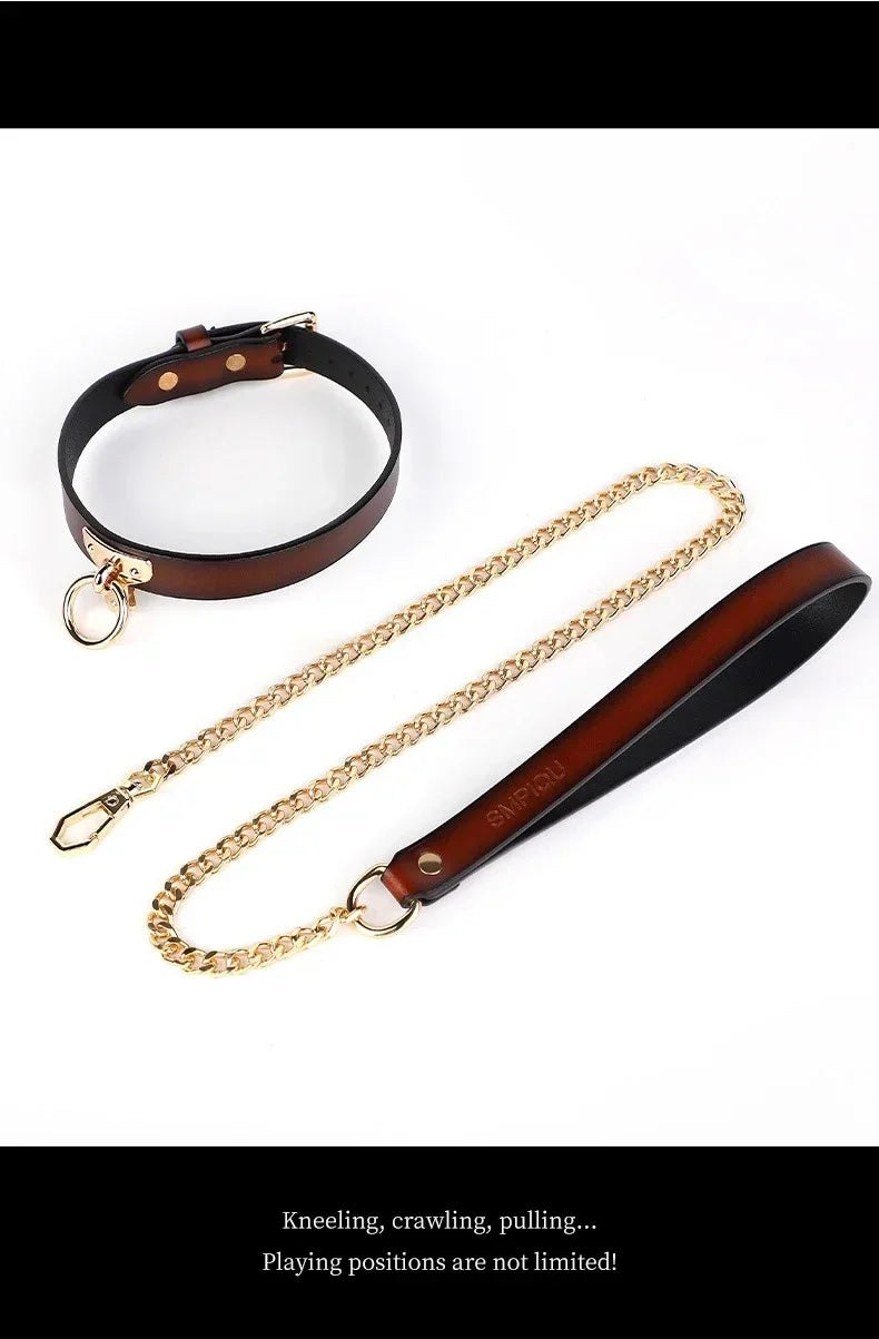 Adult Games Genuine Leather Series Slave Bed Neck Restraint Belt Strap