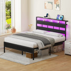 Satifur Full/Queen Size Bed Frame with LED Light and Charging Station Satifur