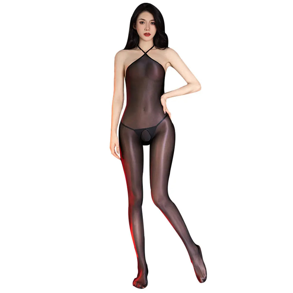 Sexy Backless Open Crotch Jumpsuit Ultra-thin