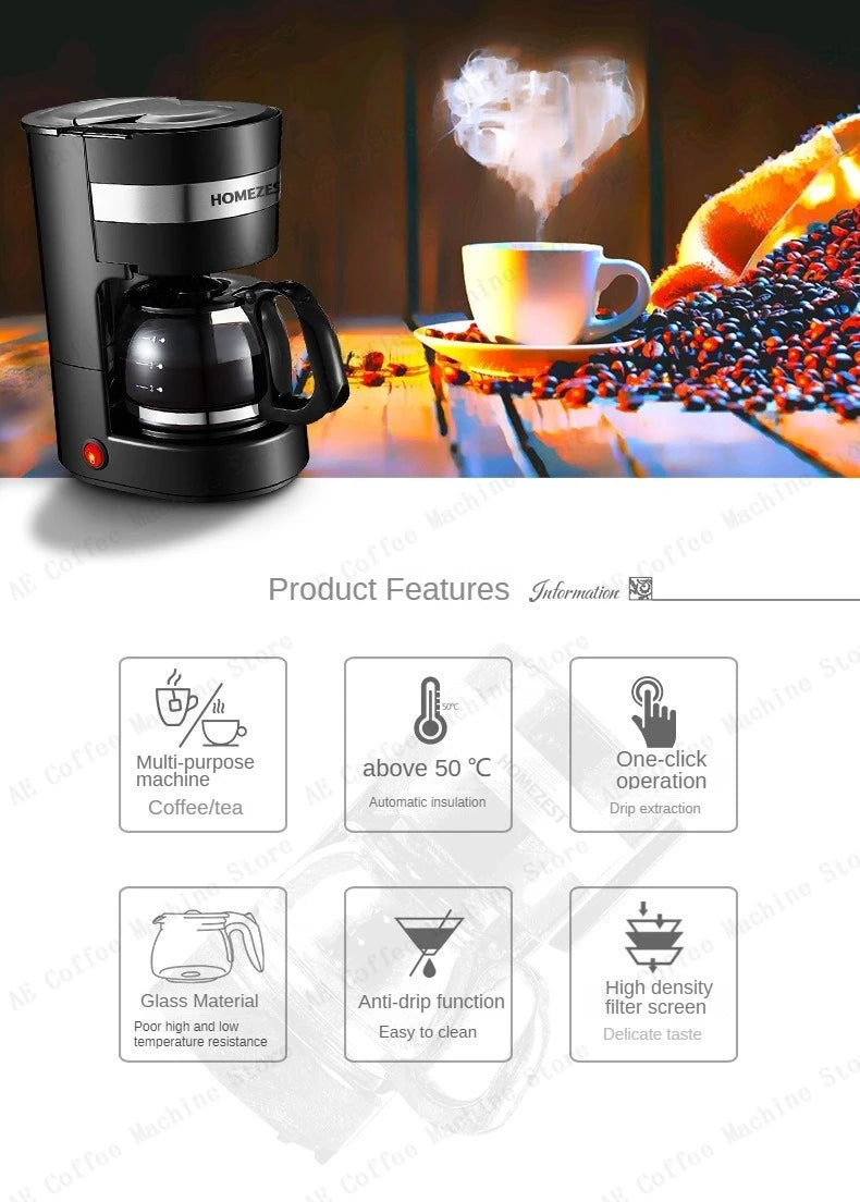 Household Small American Drip Coffee Maker Fully Automatic Tea Maker Portable