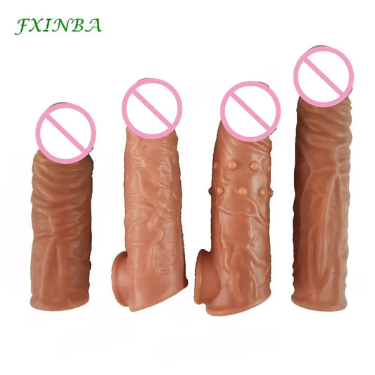 Realistic Penis Sleeve Extender Long Reusable Condom