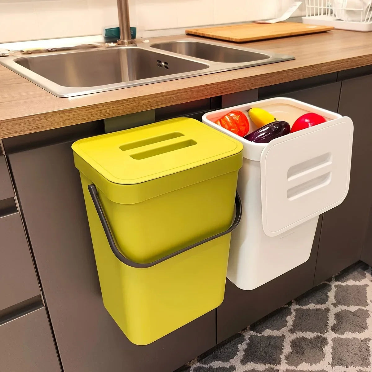 Kitchen Waste Bin Household Countertop Container with Lid for Rubbish Composter