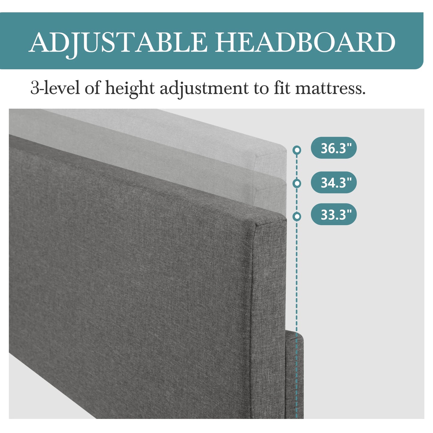 Upholstered Bed Frame with Adjustable Headboard