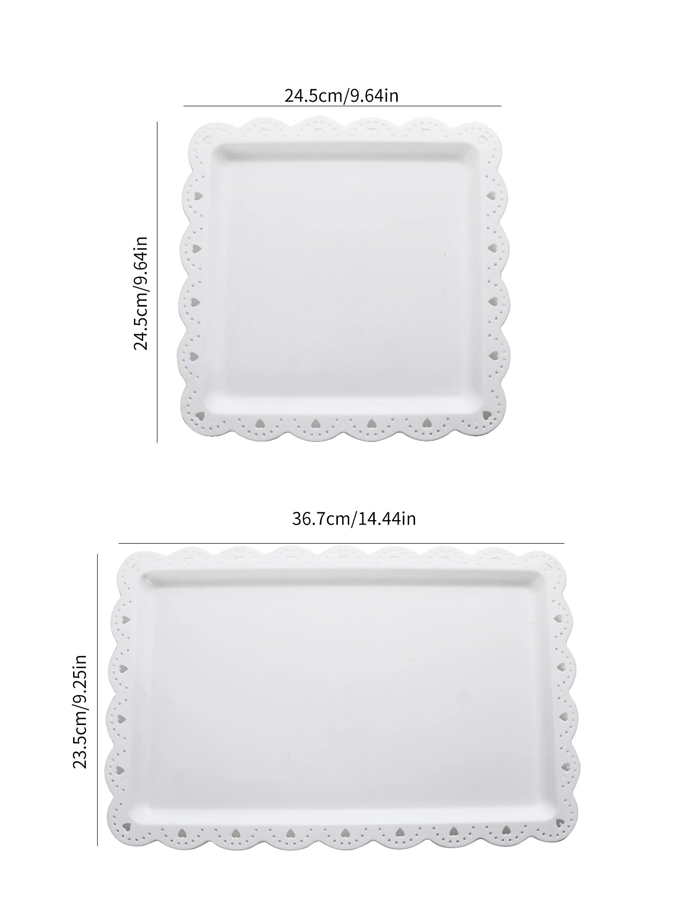 Rectangular Dessert Plates Set of 2 - Reusable PP Plastic Square Serving Plates