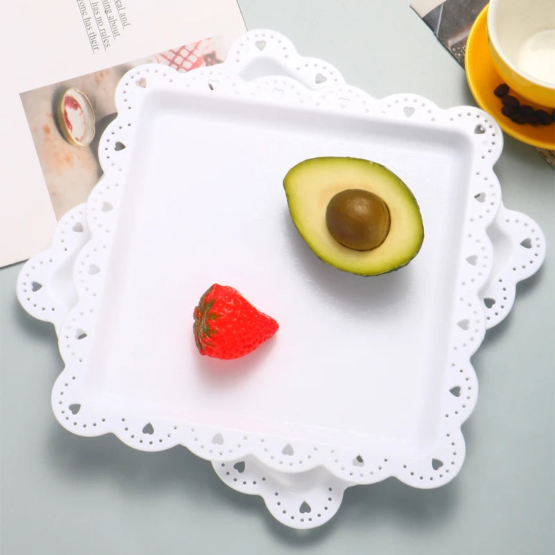 Rectangular Dessert Plates Set of 2 - Reusable PP Plastic Square Serving Plates