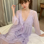 Female Nighty&Robe Set Perspective Temptation Nightgown Intimate Lingerie