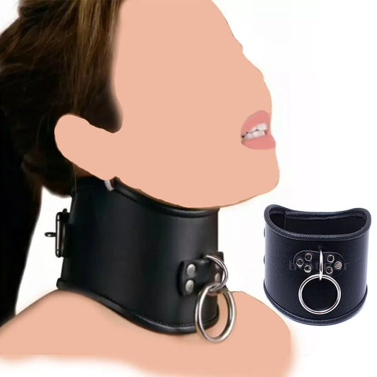 PU Leather Locking Posture Collar Bondage Straighten Up Master  sex toy