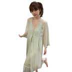 Female Nighty&Robe Set Perspective Temptation Nightgown Intimate Lingerie