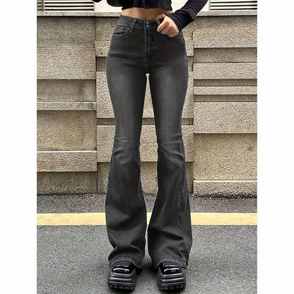 Women's Straight Denim Jeans - Mid Waist Distressed