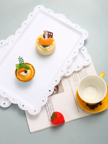 Rectangular Dessert Plates Set of 2 - Reusable PP Plastic Square Serving Plates