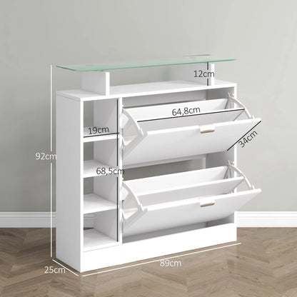 HOMCOM shoe rack with drawers folding adjustable shelves 89x25x92 cm White