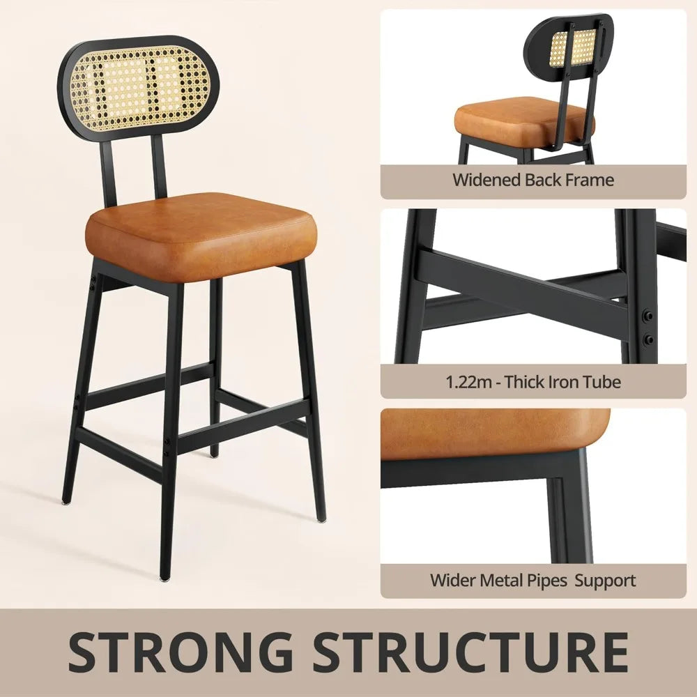 GUANGBAI Rattan Back Bar Stools